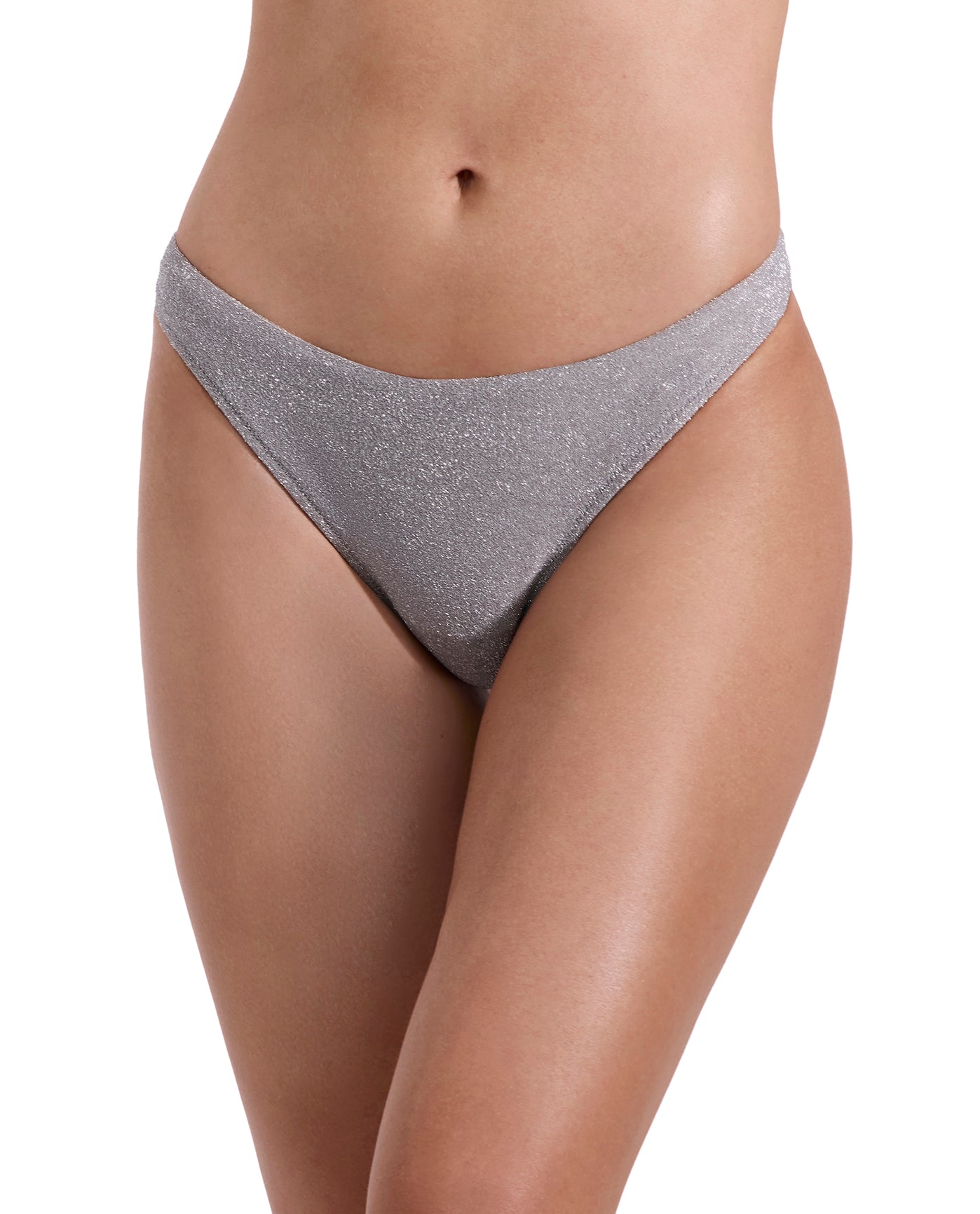 Luna Shimmer High Leg Low Rise Bikini Bottom-Silv bro