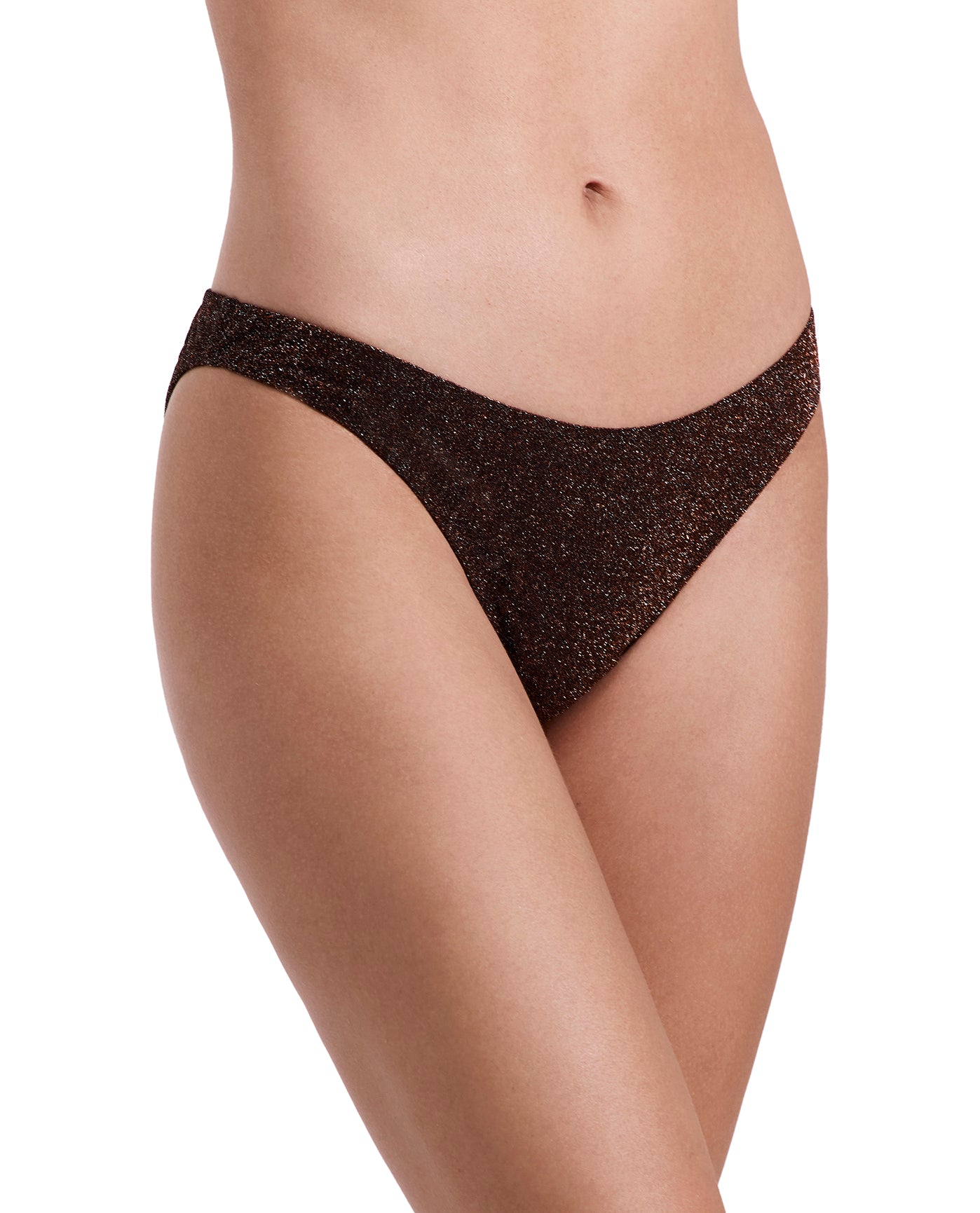 Luna Shimmer High Leg Low Rise Bikini Bottom-Brown
