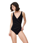 Modern Lux Surplice One Piece -Black-Gold