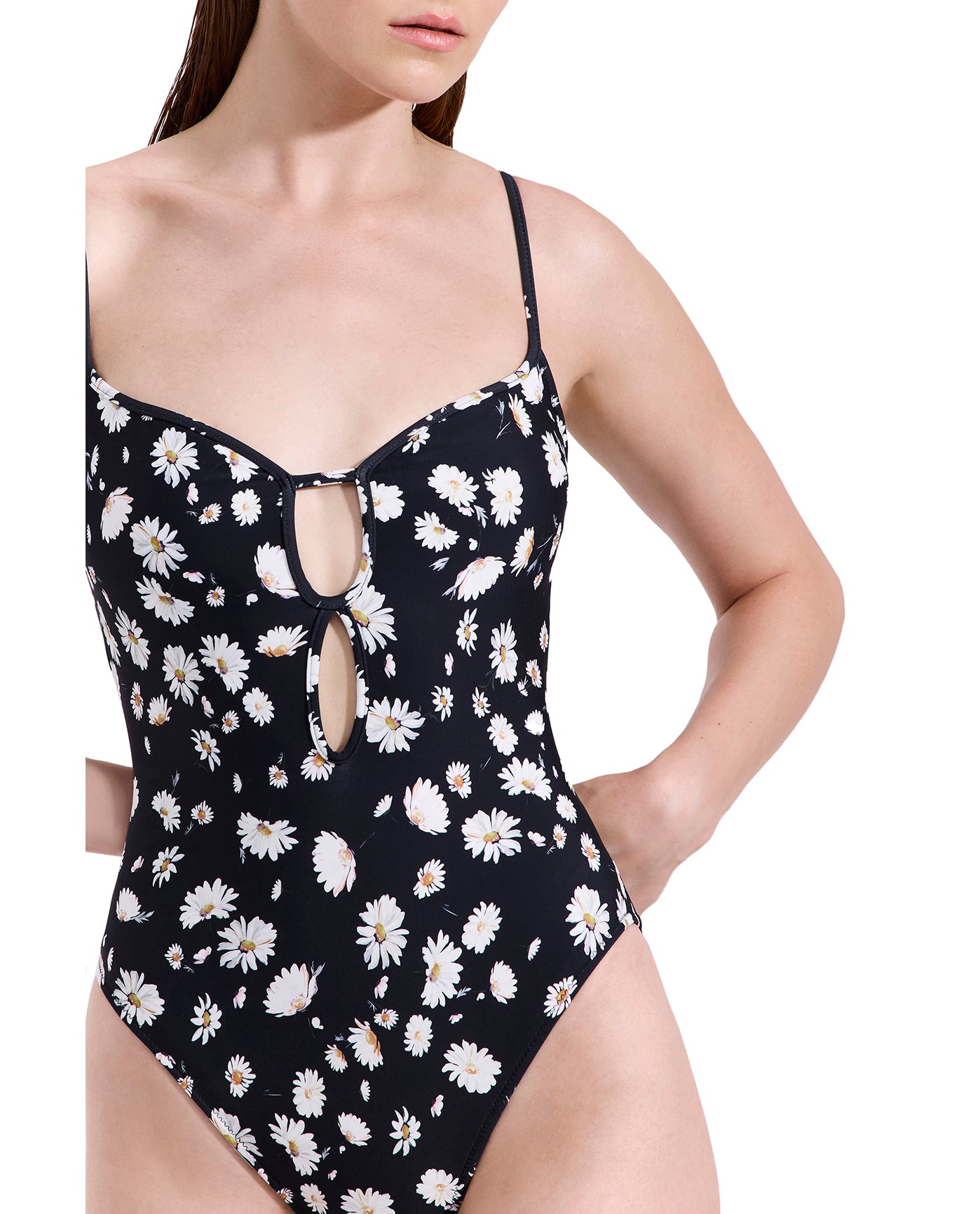 Marguerite Peek-A-Boo One Piece-Blk/wh/yel