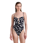  Maillot de bain Une Pièce Peek-A-Boo Marguerite - Noir/blanc/jaune