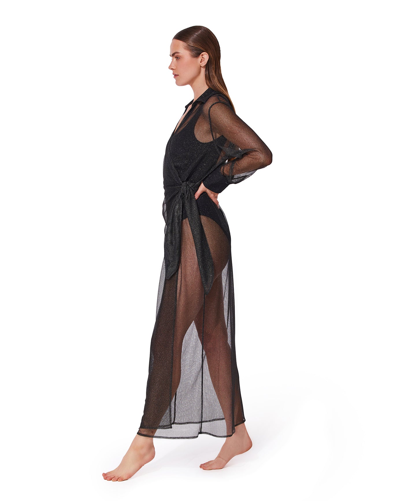 Pretty Women Mesh Wrap Dress Cover-Up-Black