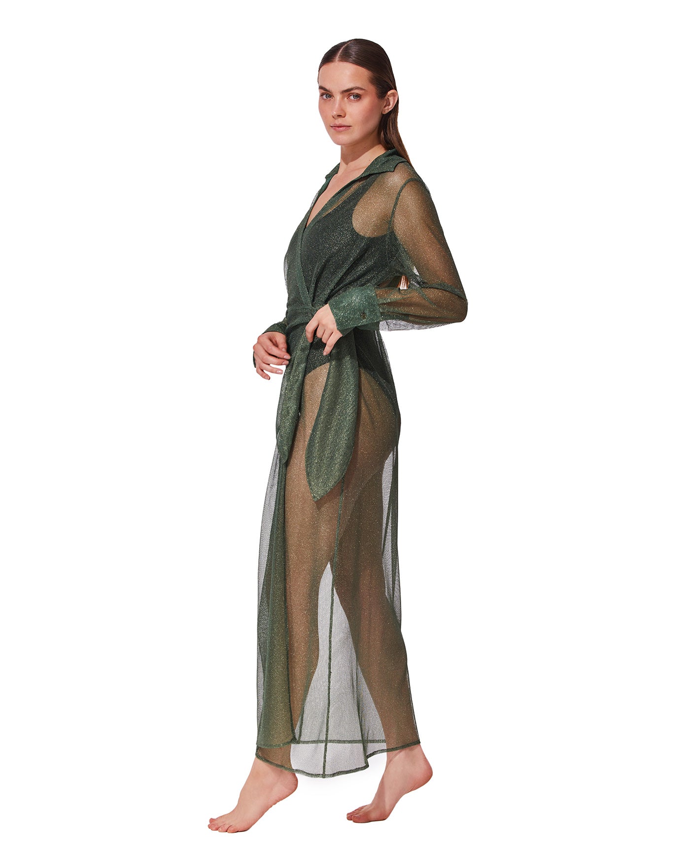 Pretty Women Mesh Wrap Dress Cover-Up-Green