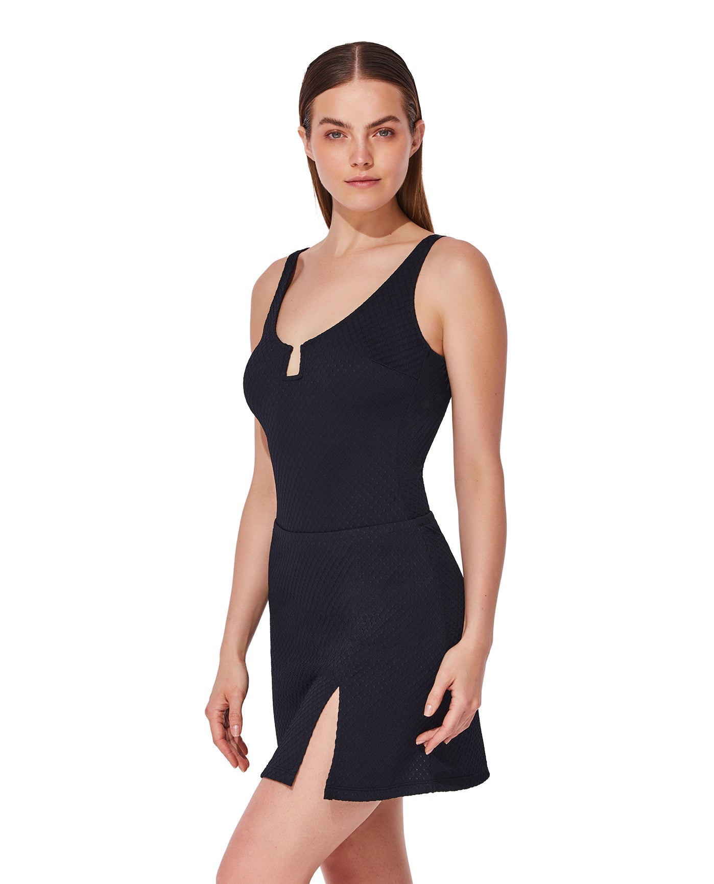 Side View Of St. Tropez Textured Pull-On Skirt Cover-Up | St.Tropez-Black