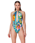 Maillot une-pièce à découpes et col licou Tropicana - Multicolore