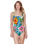 Maillot une-pièce à encolure carrée Tropicana -Multicolore