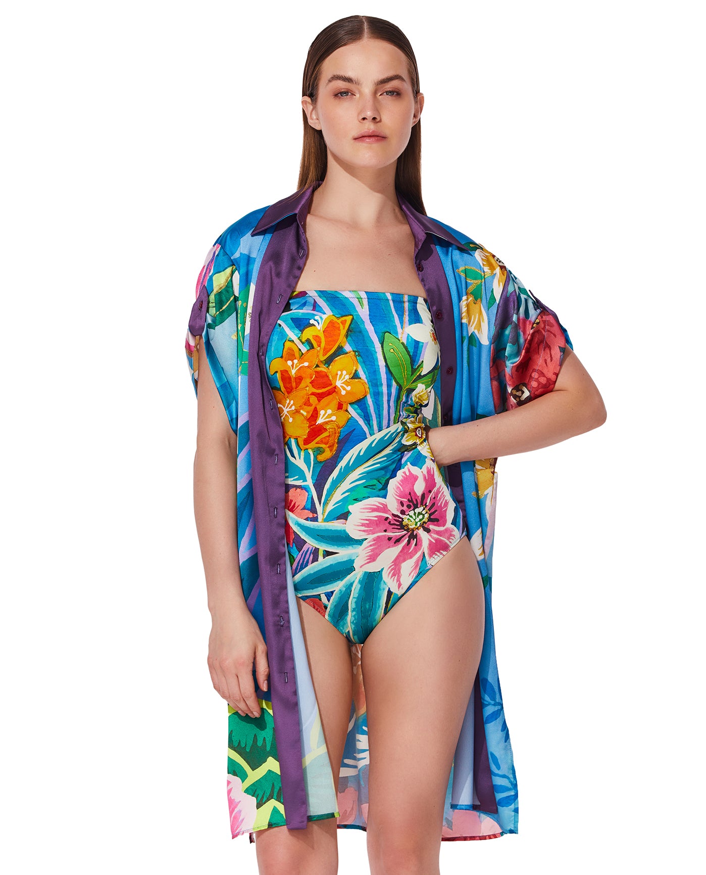 Tropicana Belted Short Sleeve Shirt Dress Cover-Up-Multi