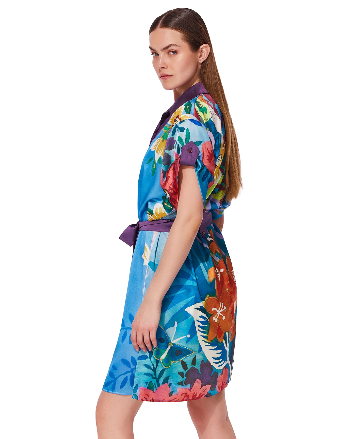 Tropicana Belted Short Sleeve Shirt Dress Cover-Up-Multi