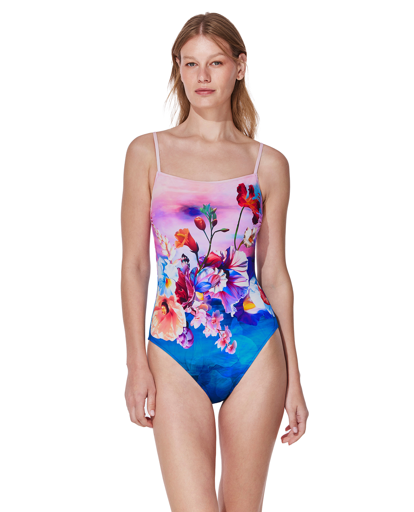 Front View Of The Sea Underwire Square Neck One Piece | the-sea-multi

