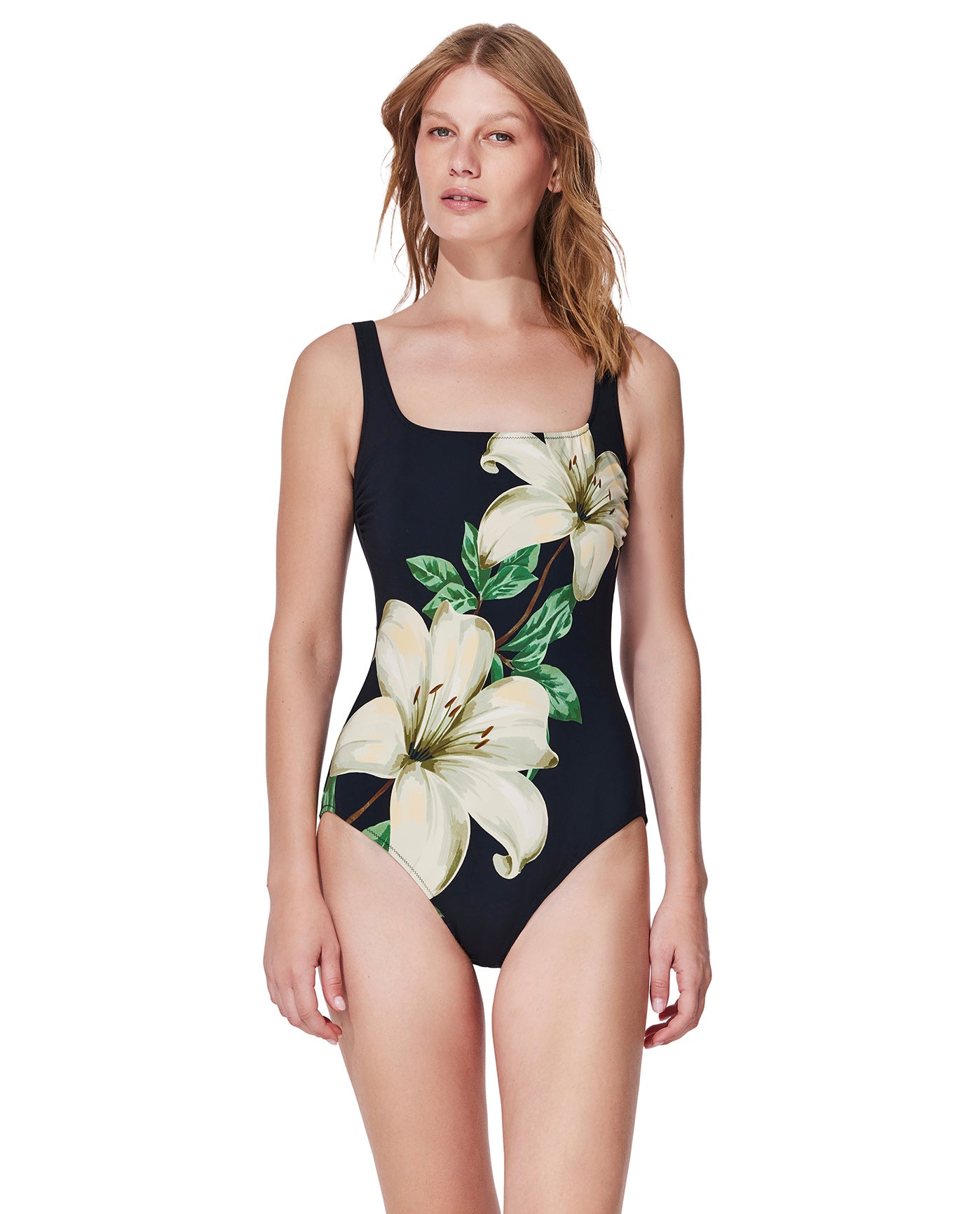 Yuri Flower Square Neck One Piece -Blk/crm