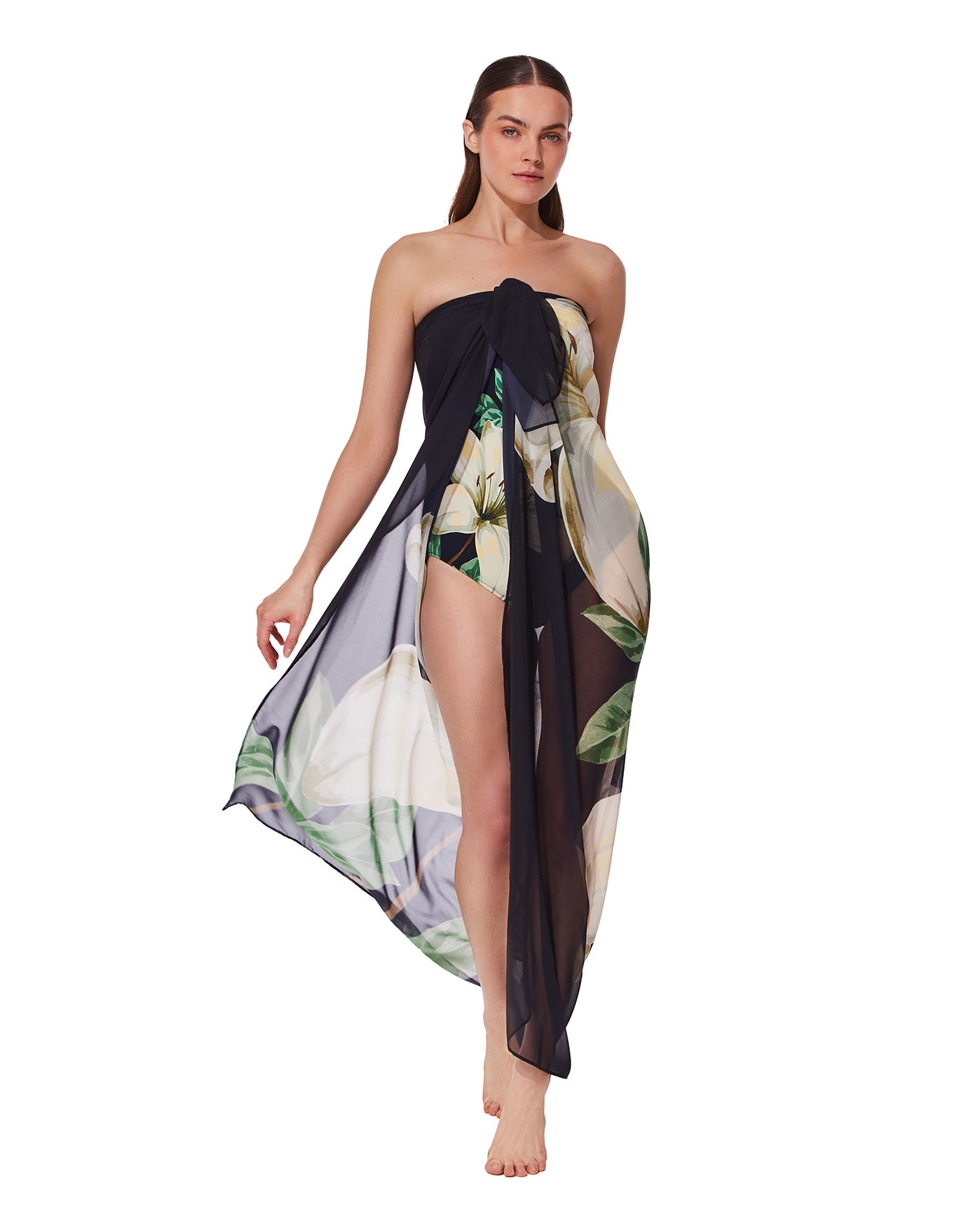 Yuri Flower Pareo-Blk/crm