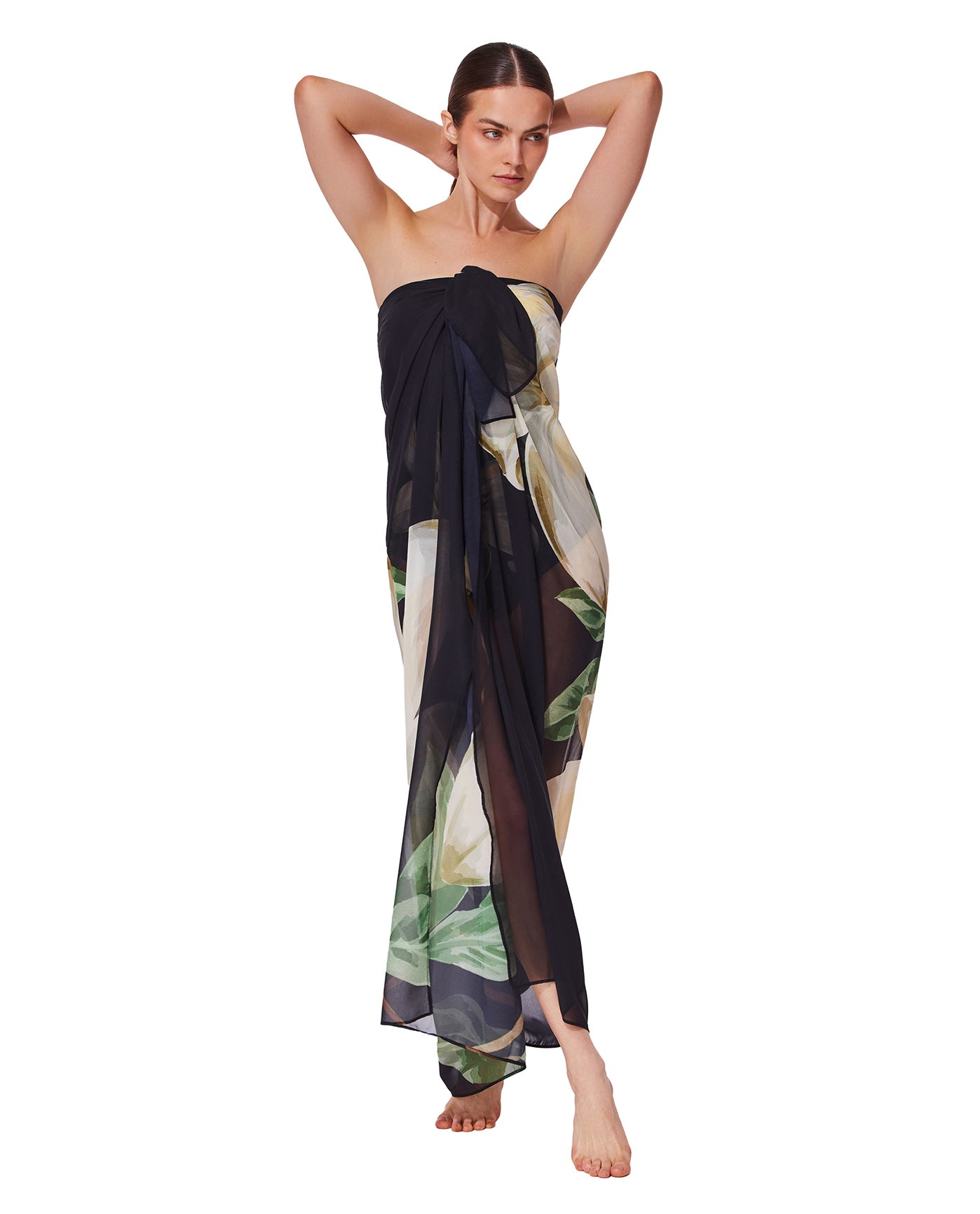 Yuri Flower Pareo-Blk/crm