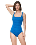 Chained Reaction Textured Square Neck One Piece -Aquamarine