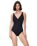 Chained Reaction Textured Surplice One Piece-Black