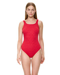 Chained Reaction Textured Post Mastectomy High Neck One Piece-Red