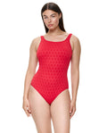 Chained Reaction Textured Post Mastectomy High Neck One Piece-Red