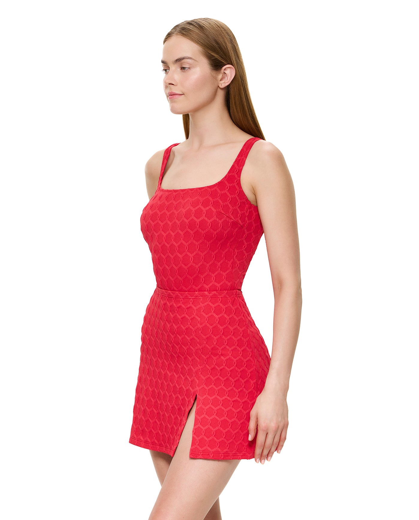 Chained Reaction Textured Pull-On Skirt Cover-Up-Red