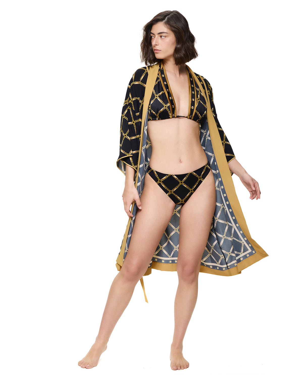 Gottex Deco Riviera Robe Cover-Up-Black-Gold 
