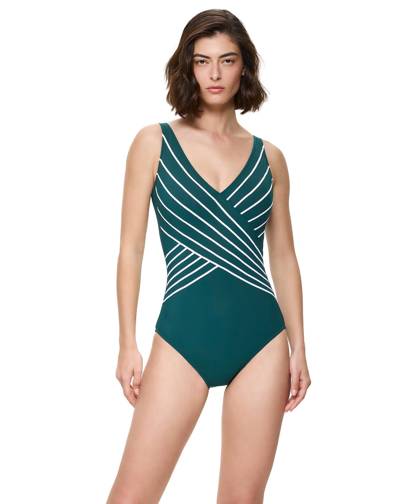 Embrace V-Neck Surplice One Piece-Emerald