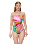 Floral Rhythm Bandeau One Piece-Pink Multi