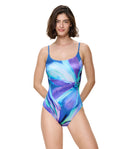 Floral Rhythm Round Neck One Piece-Blue Multi