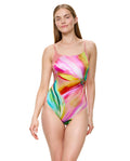 Floral Rhythm Round Neck One Piece-Pink Multi