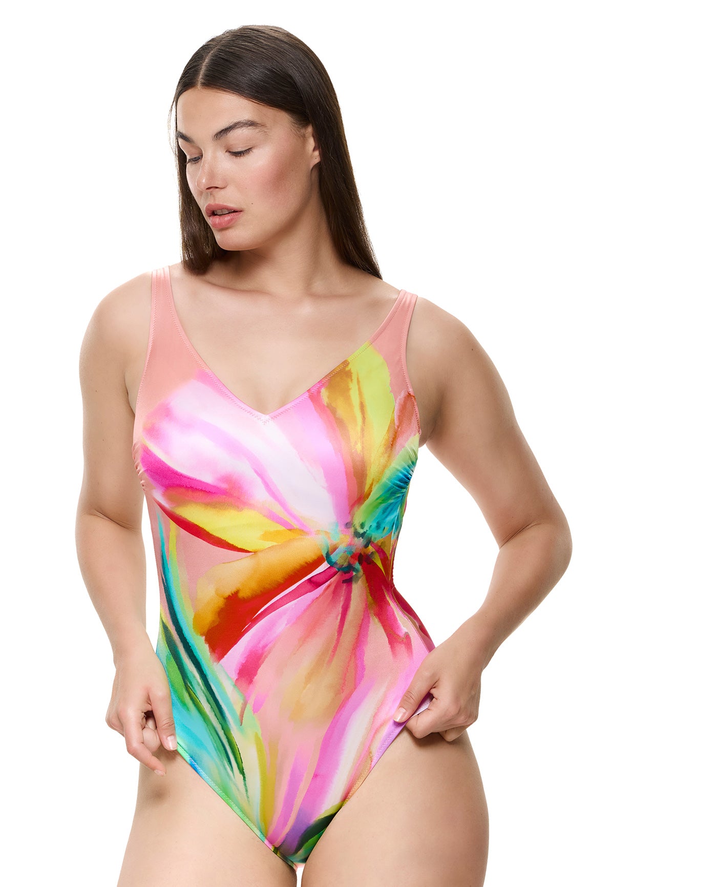 Floral Rhythm V-Neck One Piece  -Pink multi