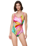 Floral Rhythm V-Neck One Piece  -Pink Multi