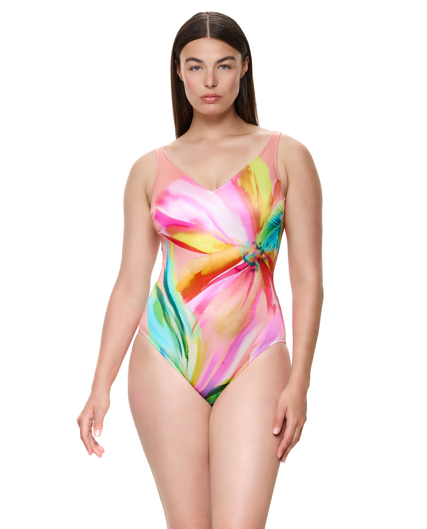 Floral Rhythm V-Neck One Piece  -Pink multi