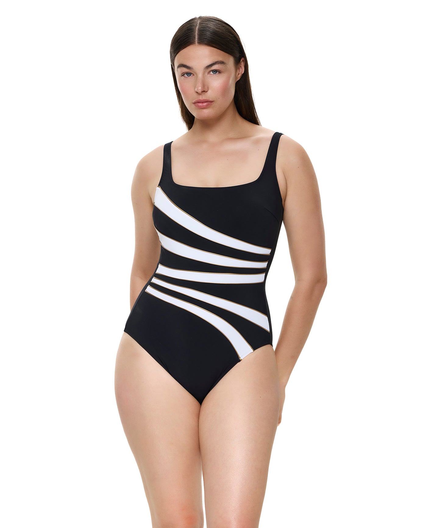 Luxe Allure Square Neck One Piece -Blk/gold