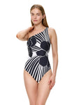 Midnight Bloom One Shoulder One Piece-Black-Cream