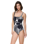 Midnight Bloom Square Neck One Piece-Black-Cream