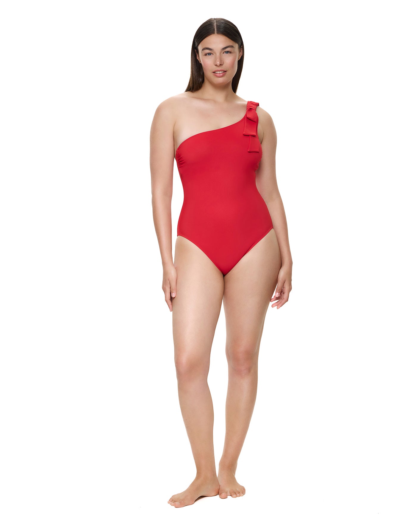 Modern Muse One Shoulder One Piece-Red