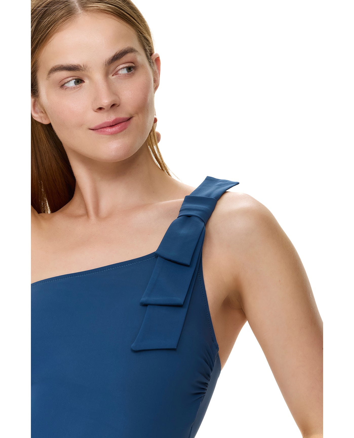 Modern Muse One Shoulder One Piece-Dark azure