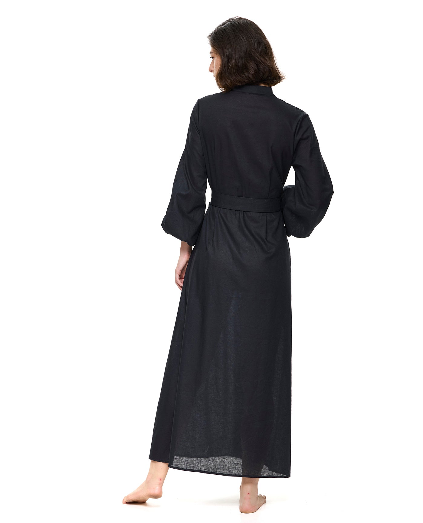 Modern Muse Belted Button Up Linen Dress Cover-Up-Black