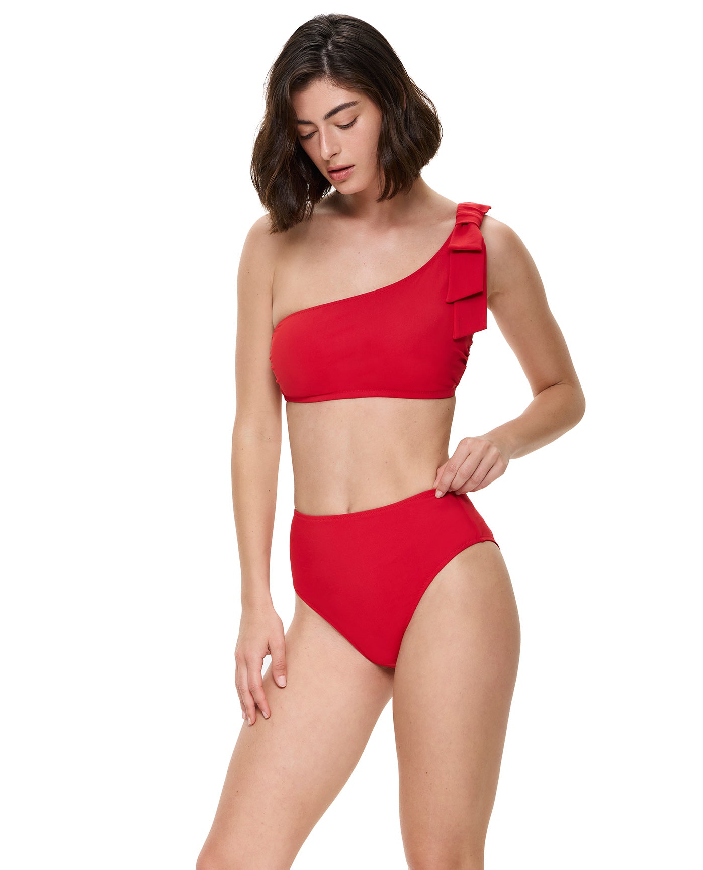 Modern Muse One Shoulder Bikini Top-Red