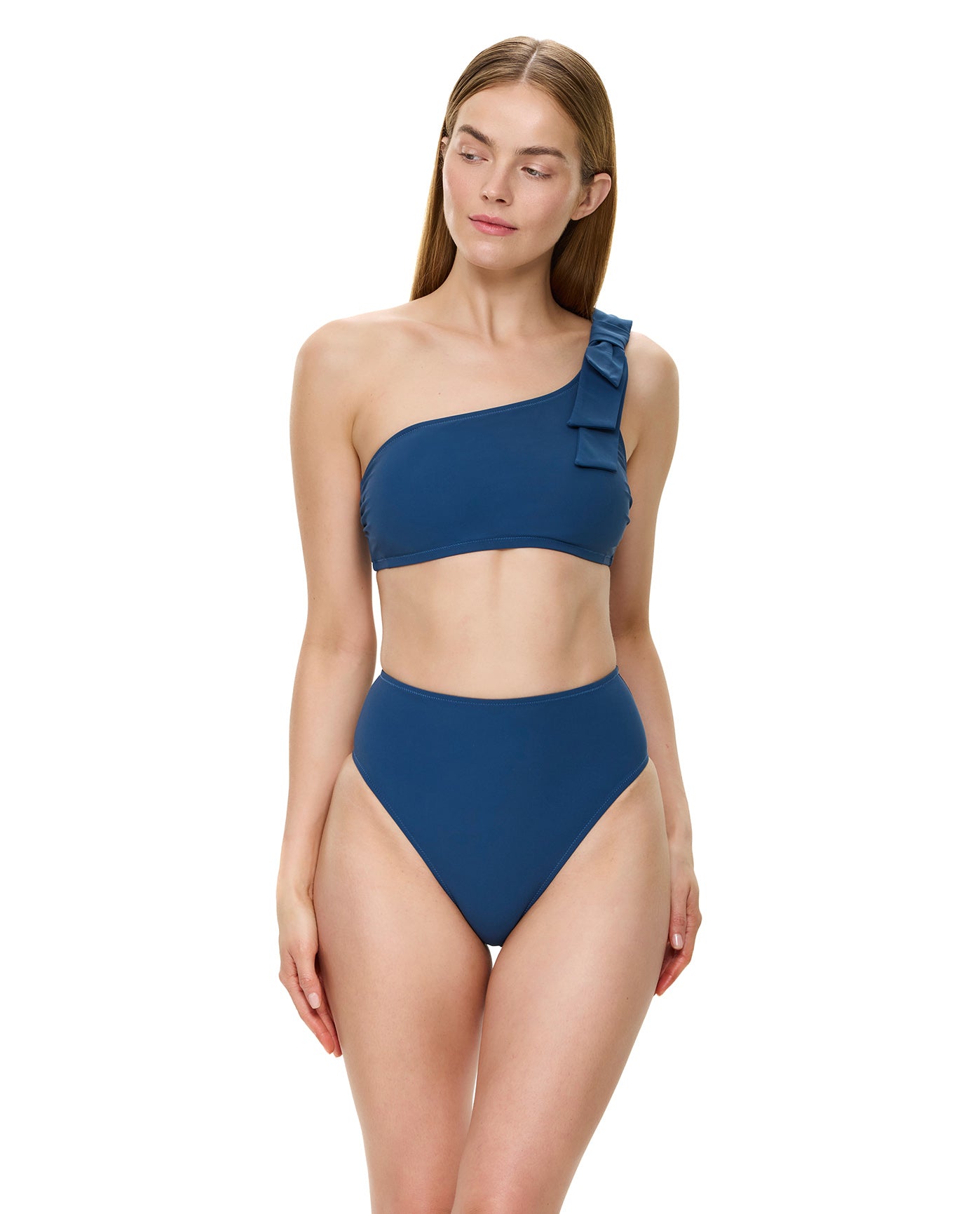 【ＯＭＭＯ】TUCK ONE SHOULDER SWIM WEAR Modern Muse One Shoulder Bikini Top-Dark Azure