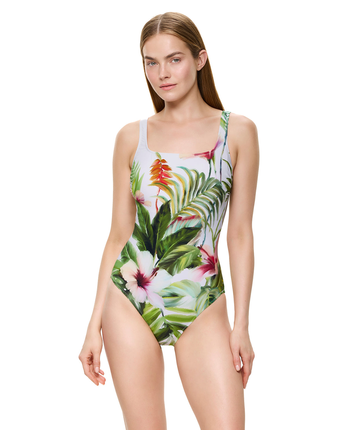 Paradise Beauty Square Neck One Piece-Green-Multicolor