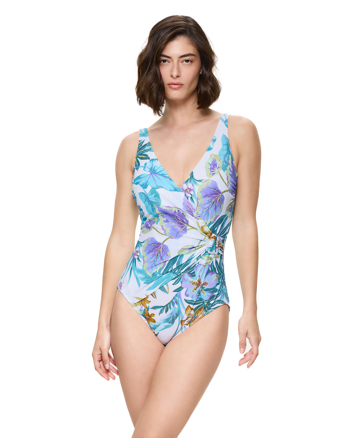 Paradise Beauty Surplice One Piece-White-Multicolor
