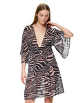 Tanzania Deep V-Neck Dress Cover-Up-Brown-Multicolor