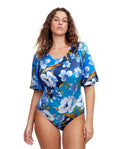Puff Sleeve High Neck One Piece Swimsuit
