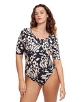Round Neck Short Sleeve One Piece Swimsuit/brn