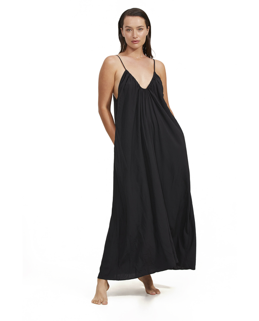 Front View Of Luma Maxi Dress Coverup | Black