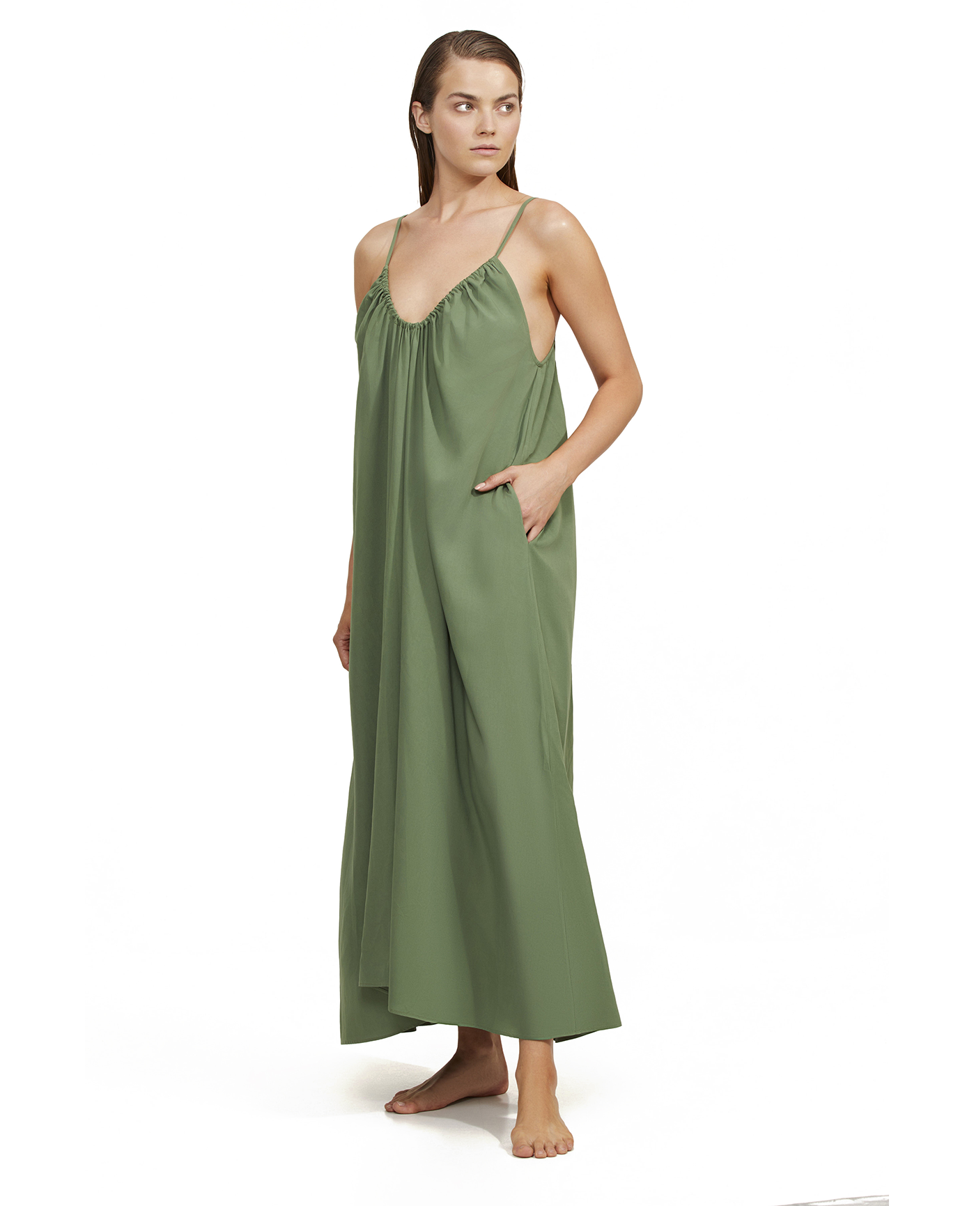 Side View Of Luma Maxi Dress Coverup | Olive