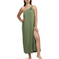 Front View Of Luma One Shoulder Sarong Style Maxi Dress Cover Up | luma-olive