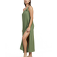 Side View Of Luma One Shoulder Sarong Style Maxi Dress Cover Up | luma-olive