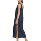 Back View Of Luma One Shoulder Sarong Style Maxi Dress Cover Up | Midnight-Blue