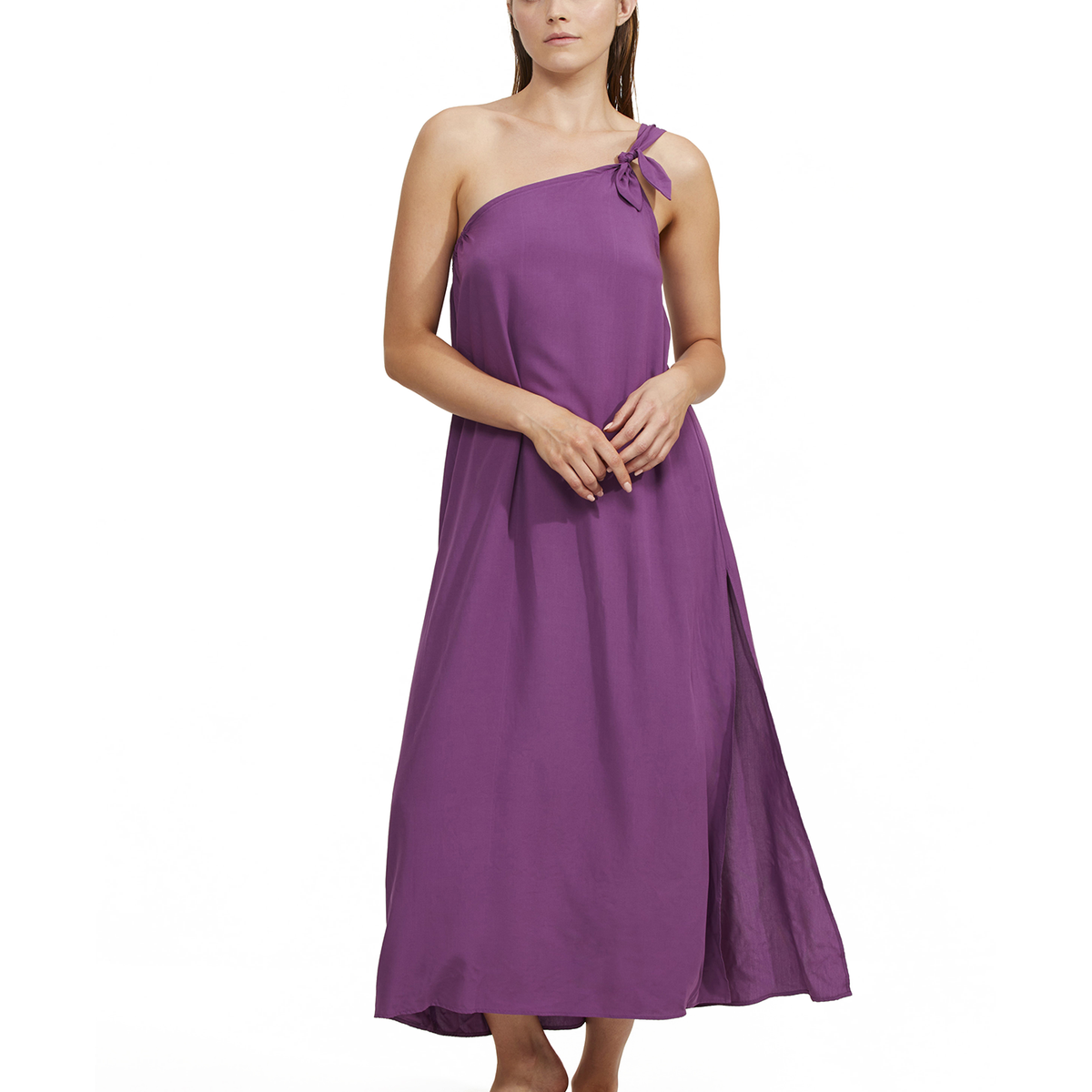 knee length dresses for ladies One Shoulder Sarong Style Maxi Dress Cover Up Gottex Luma