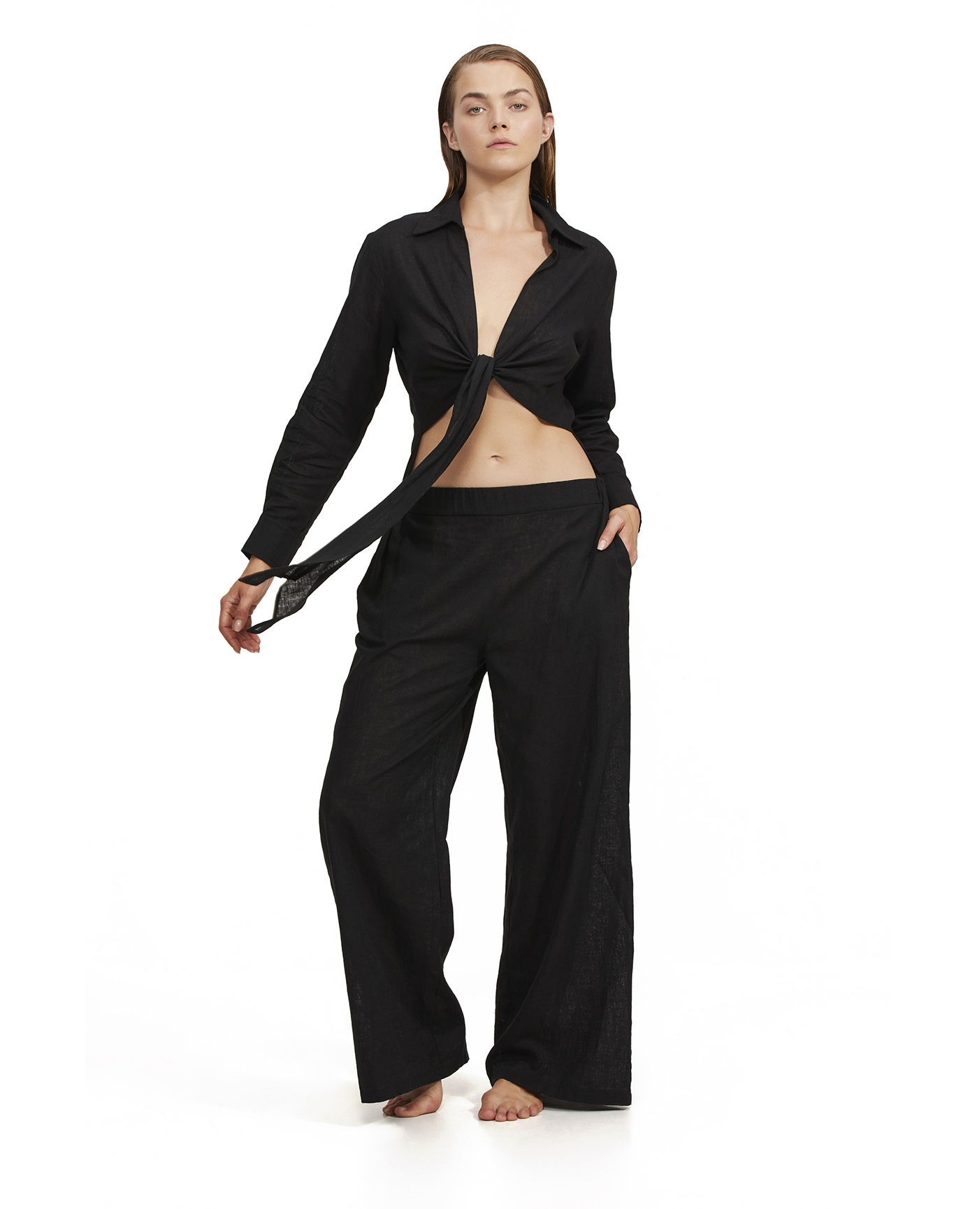 Luma High Low Collared Front Tie Blouse Cover Up