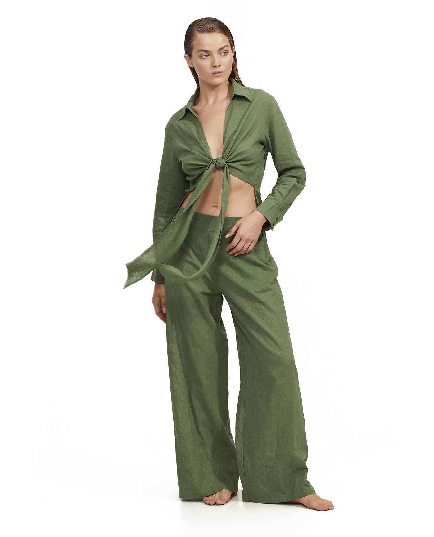 Luma High Low Collared Front Tie Blouse Cover Up